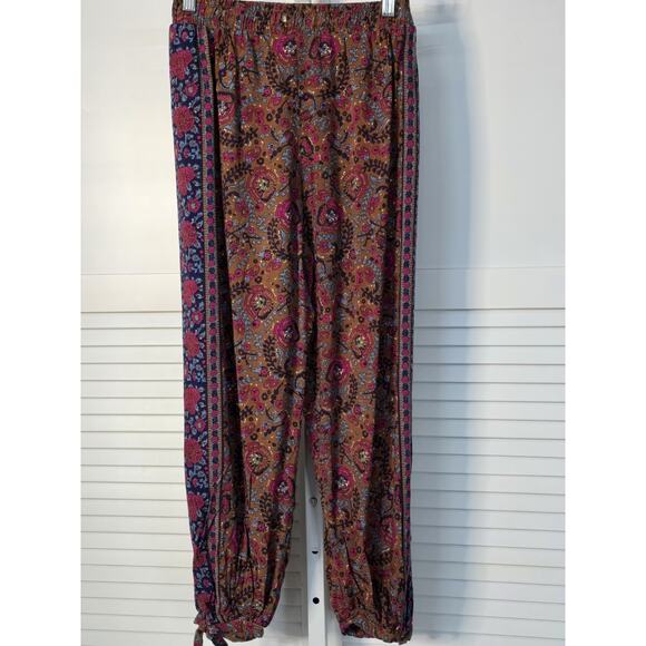 Haute Hippie Harem Pants Wide Leg Boho Elastic Waist Tie Cuff Size Large Pink Br - Picture 5 of 9